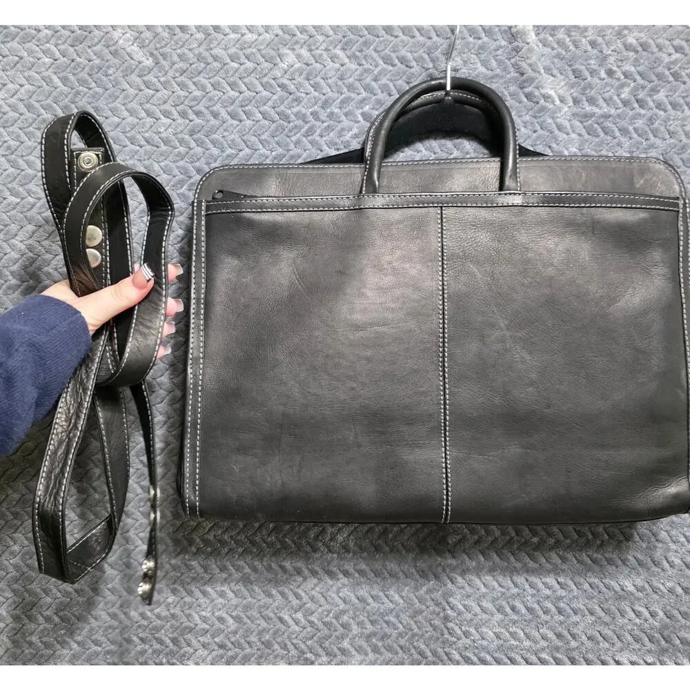 Black Faux Leather Briefcase Messenger Business Bag Carry Handle Shoulder Strap